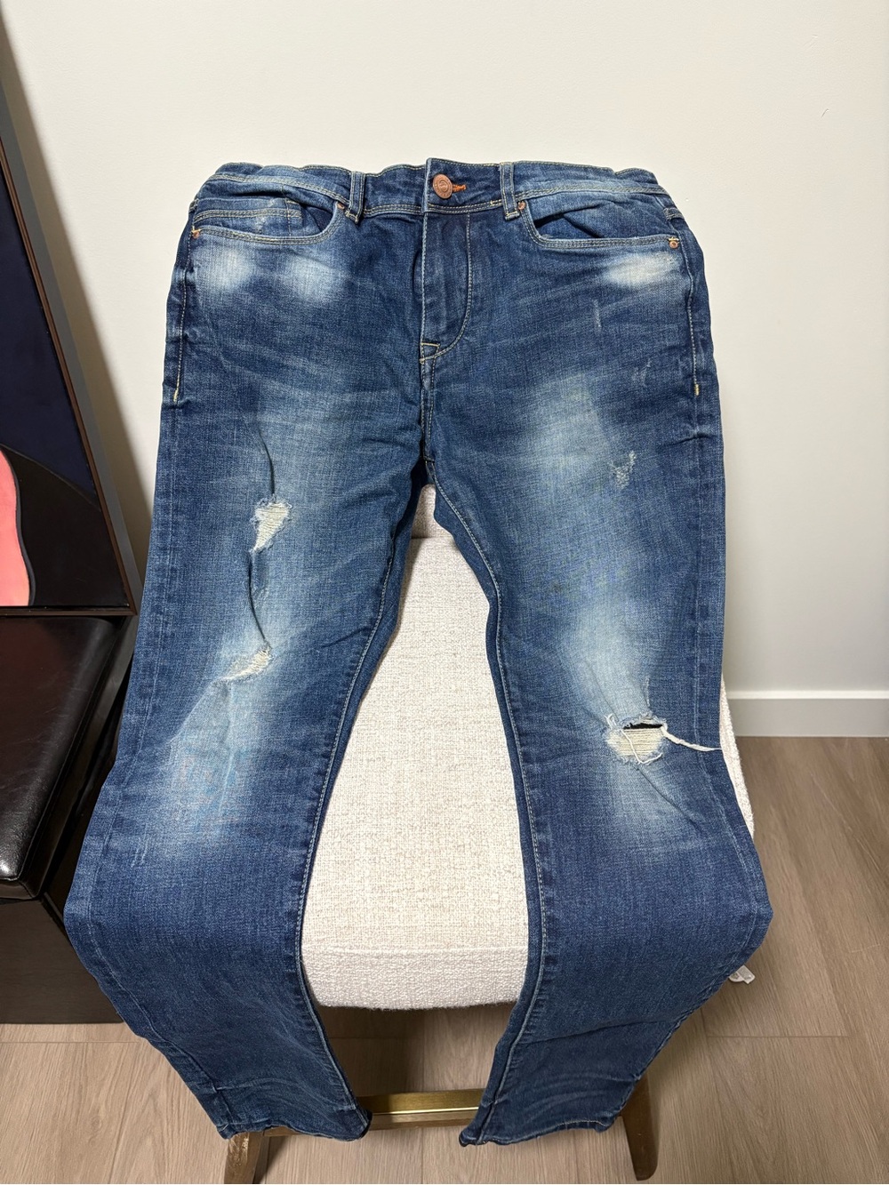 Splash Men's Slim Straight Distressed Dark Blue Jeans